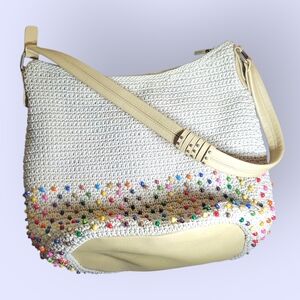 The Sak Sequoia medium  Hobo Bag Crochet Slouchy Silhouette Beaded Light Cream